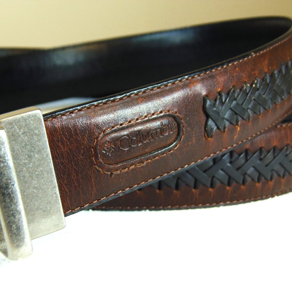Vintage Men's Columbia Reversible Leather Belt 46 Braided Rugged Sturdy